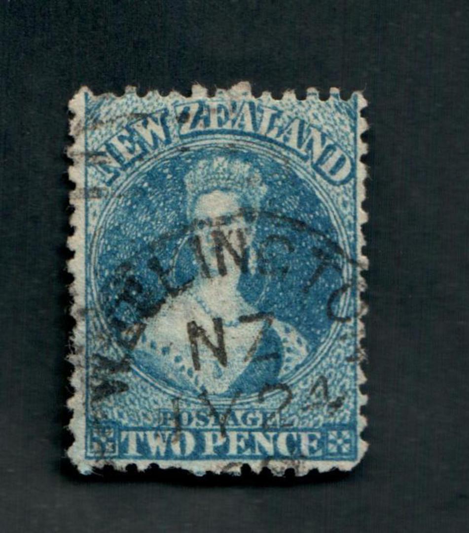 NEW ZEALAND Postmark WELLINGTON on Full Face Queen 2d Blue. The stamp is described by a previous owner as CP A2n(V) (background image 0