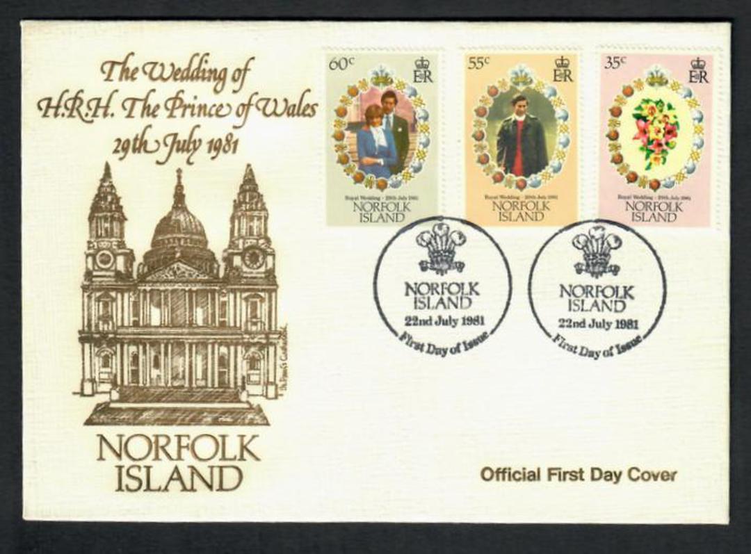 NORFOLK ISLAND 1981 Royal Wedding. Set of 3 on first day cover. - 30694 - FDC image 0