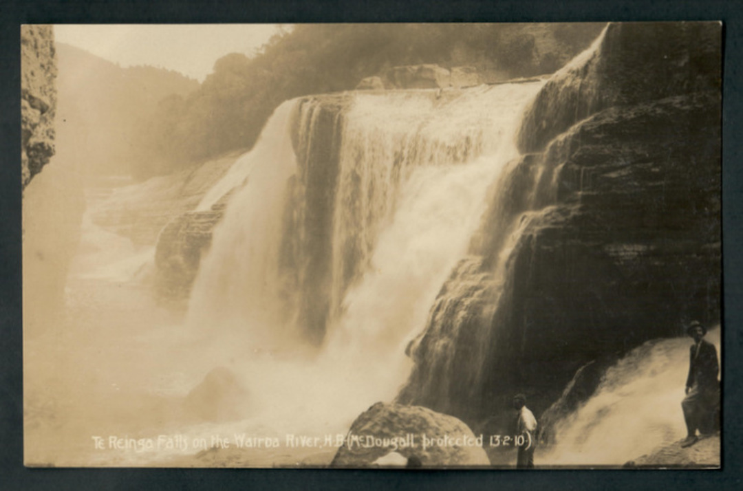 Real Photograph by McDougall 13/2/10. Te Reinga Falls on the Wairoa River. Rare card. - 47914 - Postcard image 0