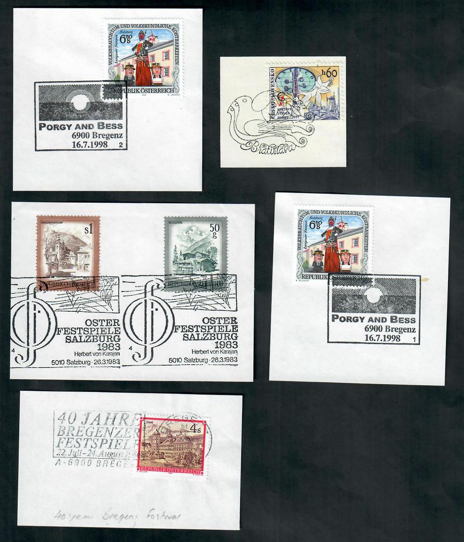 MUSIC Selection of five different special postmarks. Austria and Czechoslovakia. - 20632 - Postmark image 0