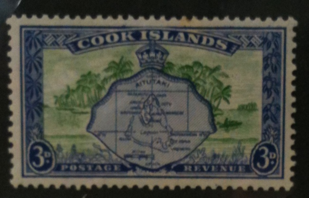 COOK ISLANDS 1949 Definitive 3d Blue and Green with inverted watermark. Quite rare. - 72050 - Mint image 0