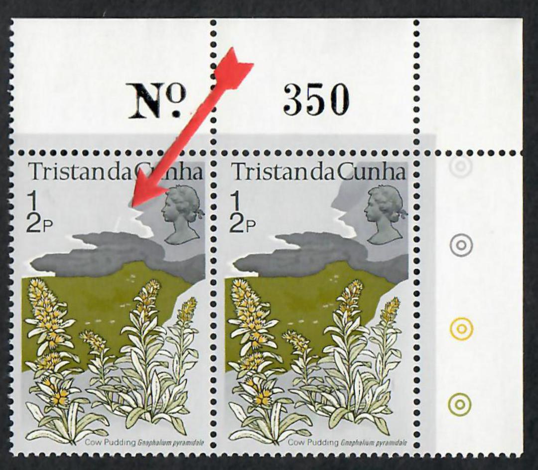 TRISTAN DA CUNHA 1972 Definitive ½p Multicoloured. Joined corner pair with full selvedge. Spar flaw. Row 1.4. - 70682 - UHM image 0