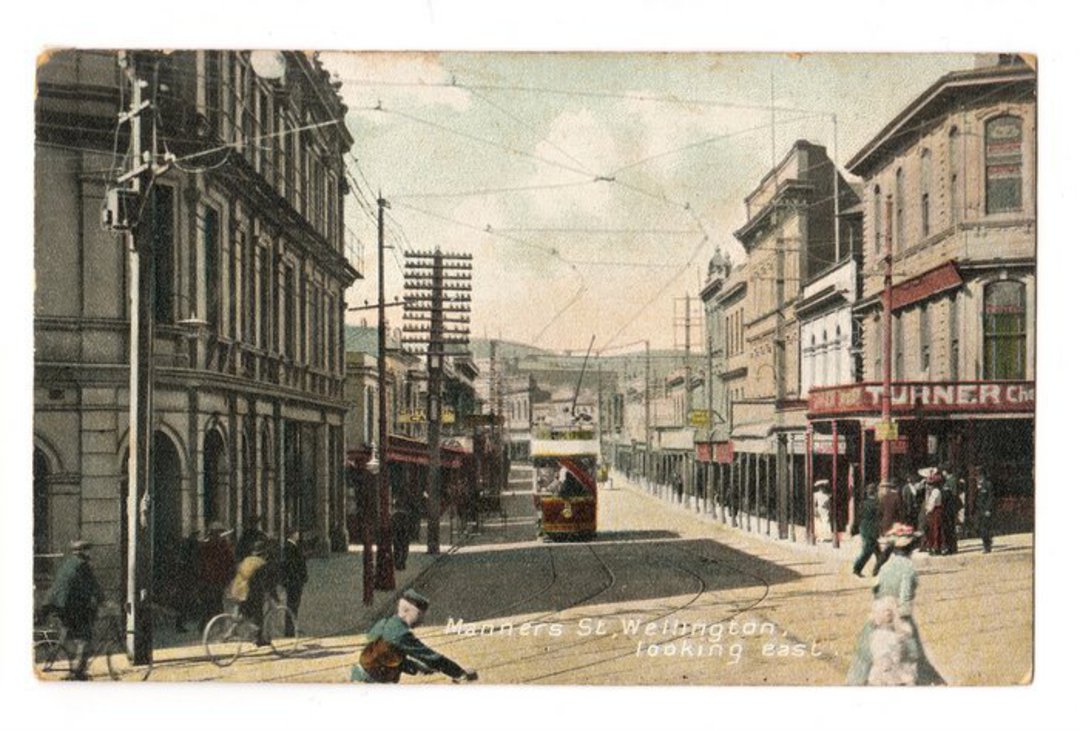 Postcard of Manners Street Wellington looking east. - 47754 - Postcard image 0