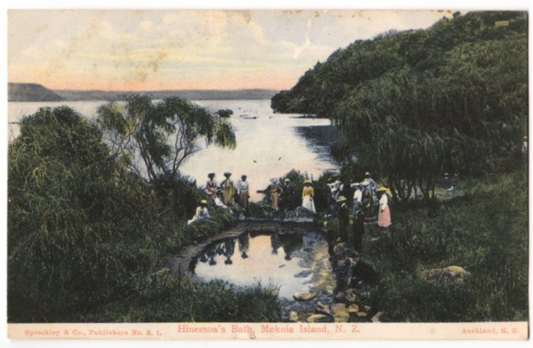 Coloured postcard of Hinemoa's Bath Mokoia Island. - 46009 - Postcard image 0