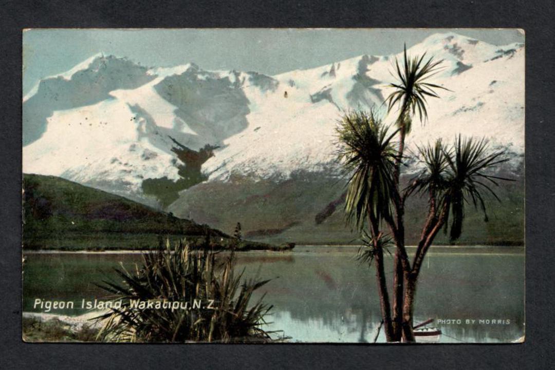 Coloured postcard of Pigeon Island Wakatipu. - 49434 - Postcard image 0