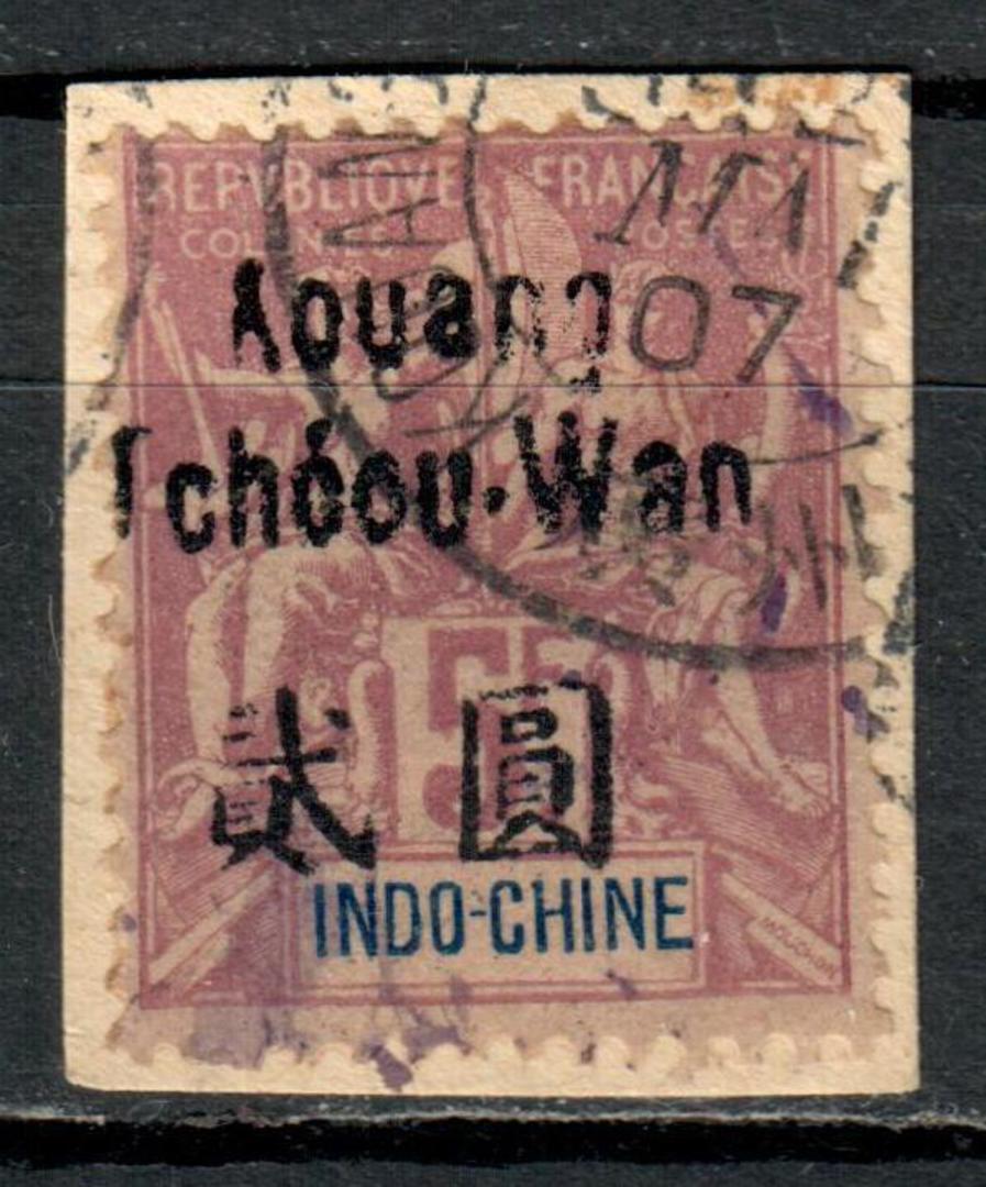 INDO CHINA POST OFFICES IN KWANGCHOW 1906 5F mauve on piece. Good perfs nice colour. - 71262 - VFU image 0