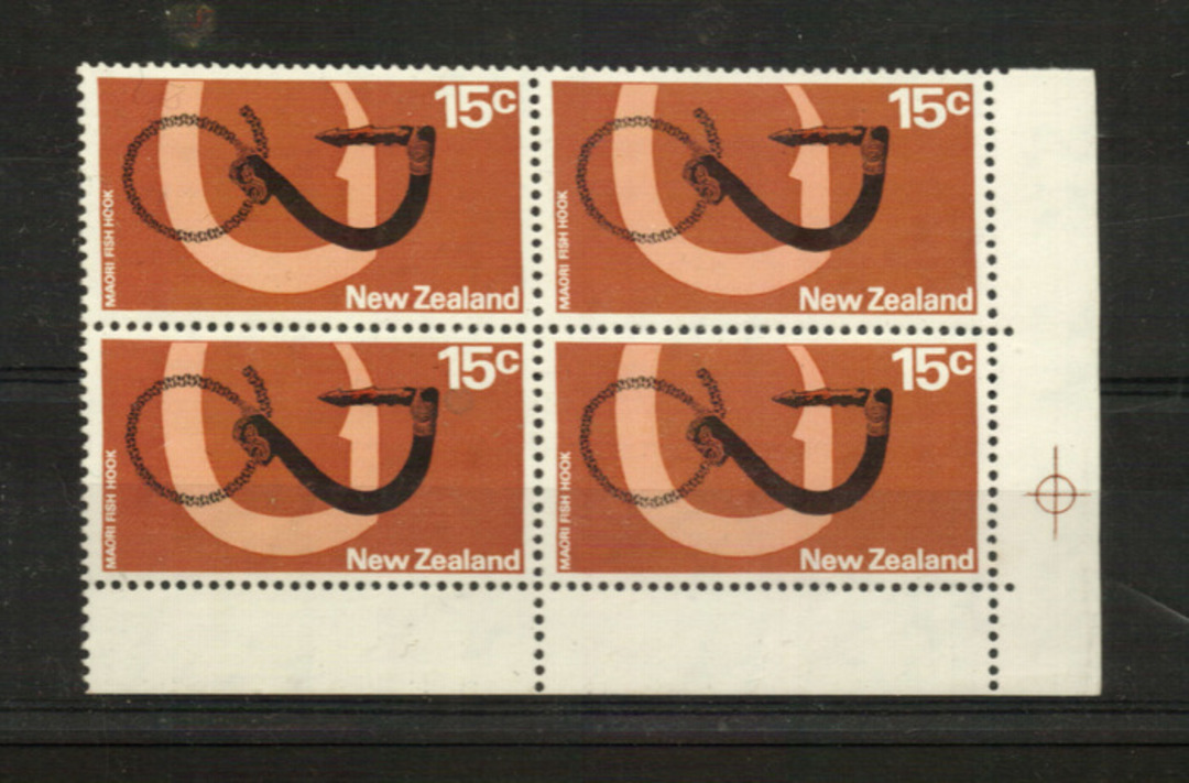 NEW ZEALAND 1970 Pictorial 15c Chestnut, Pale Chestnut and Black with Inverted Watermark  Block of 4. - 21037 - UHM image 0