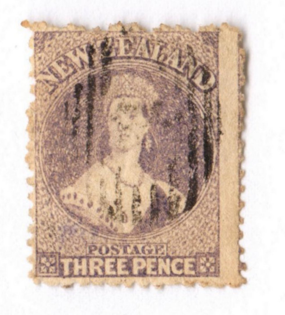 NEW ZEALAND 1862 Full Face Queen 3d Pale Lilac. Postmark  bars frame face. - 3588 - Used image 0