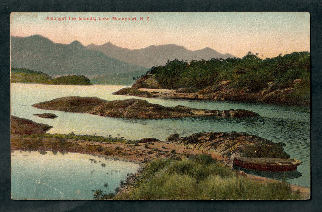 Coloured postcard. Amongst the Islands Lake Manapouri. Yawning. - 49354 - Postcard image 0