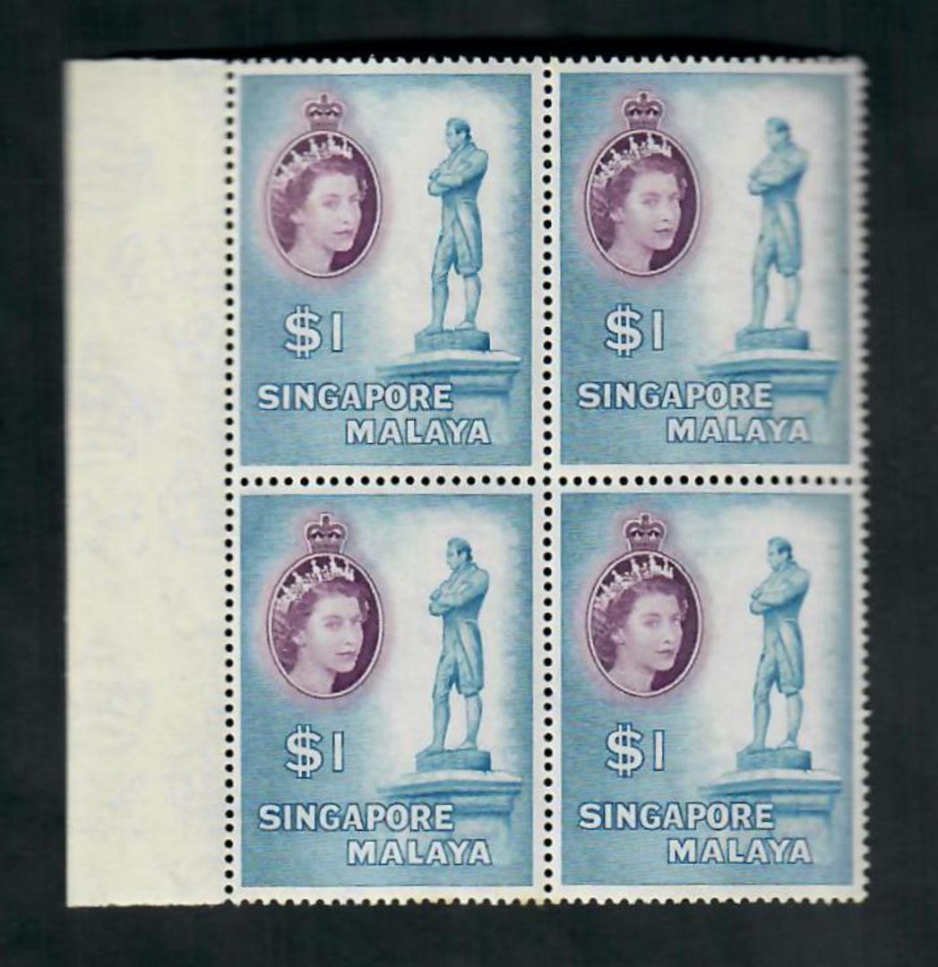 SINGAPORE 1955 Elizabeth 2nd Definitive $1 Blue and Purple. Block of 4. Available alternately as a single. - 20593 - UHM image 0