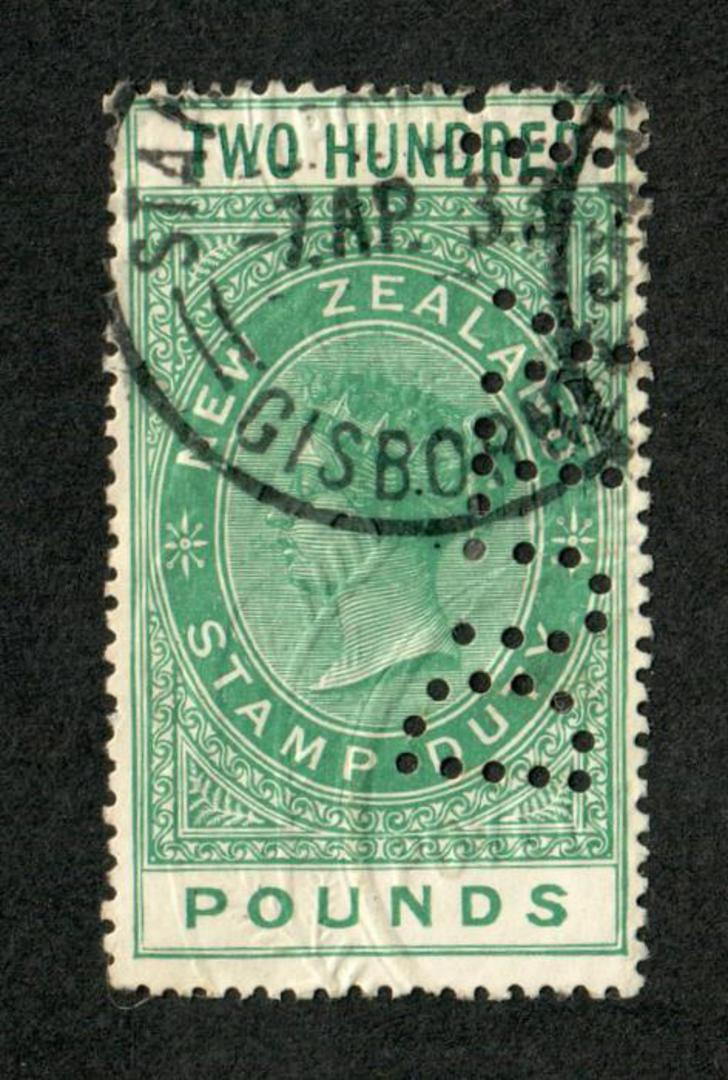 NEW ZEALAND 1880 Victoria 1st Long Type Fiscal £200 Green. Punched. - 39776 - Fiscal image 0