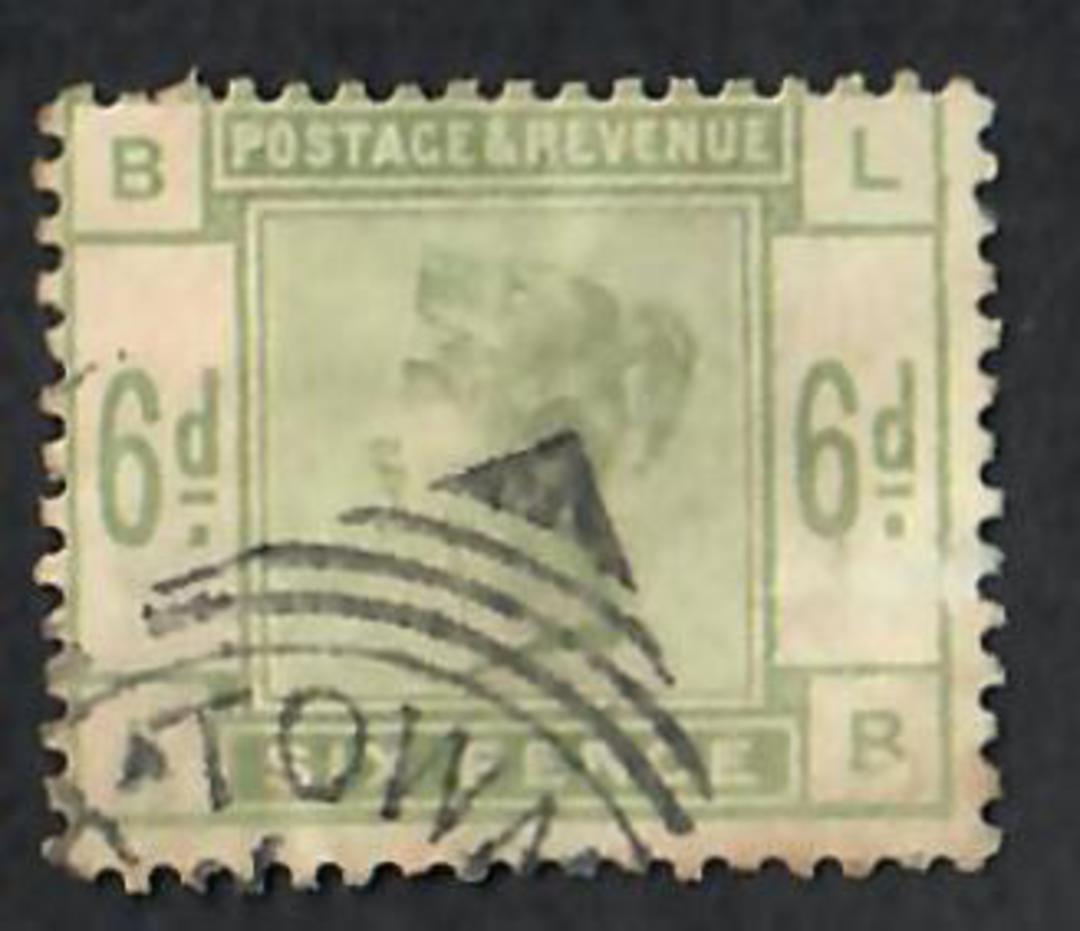 GREAT BRITAIN 1883 Victoria 1st Definitive 6d Dull Green. Letters BLLB. Postmark Squared Circle covering the lower left just off image 0