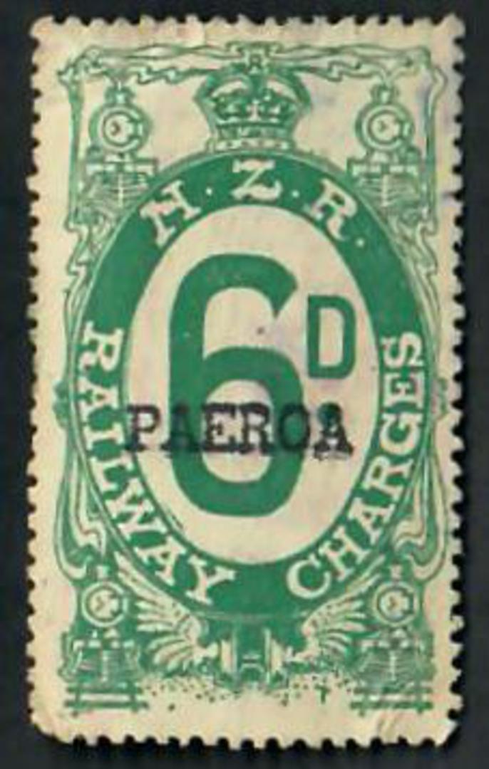 NEW ZEALAND 1925 Railways Charges 6d Green. PAEROA overprint. Perf 14½x14. No Watermark. Scarcity rating 5/10. Only £62 worth of image 0