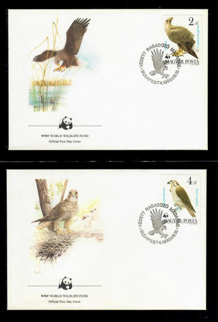 HUNGARY 1983 World Wildlife Fund. Birds of Prey. First series. Set of 4 in mint never hinged and on first day covers with 6 page image 2