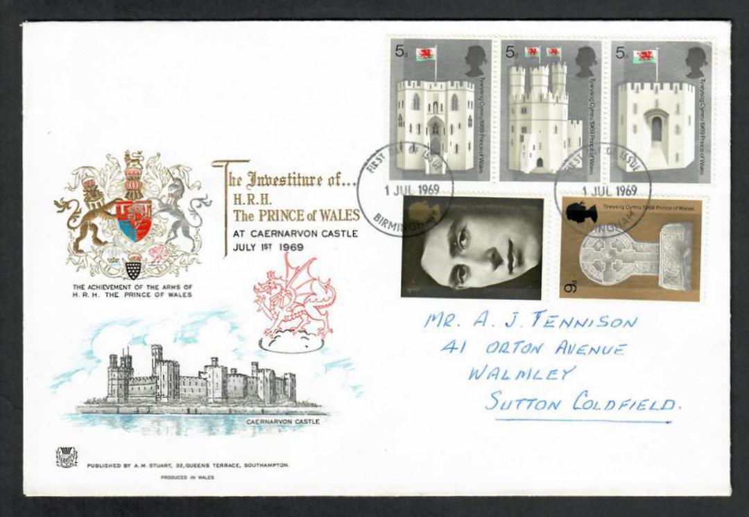 GREAT BRITAIN 1969 Investiture of the Prince of Wales. Set of 5 on first day cover. - 531708 - FDC image 0