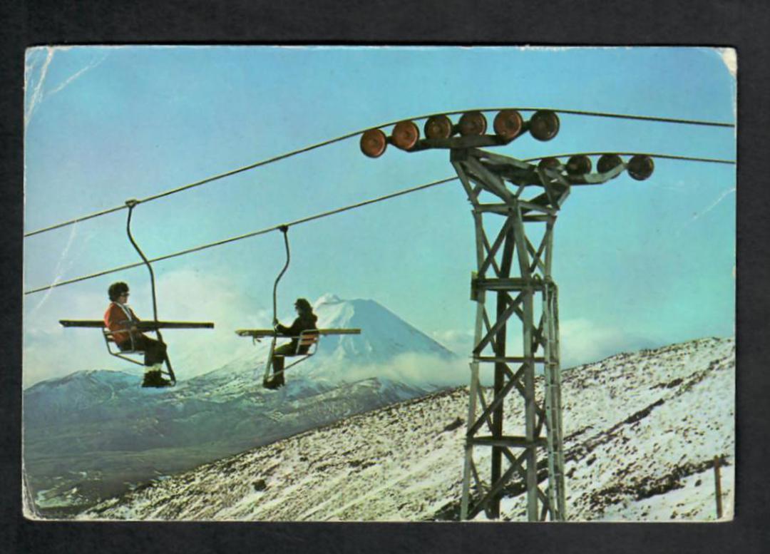 Modern Coloured Postcard by Gladys Goodall of The chairlift Ruapehu. - 444104 - Postcard image 0