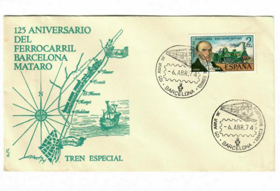 SPAIN 1974 125th Anniversary of the Ferrocarril Barcelona Mataro on first day cover. - 31120 - FDC image 0