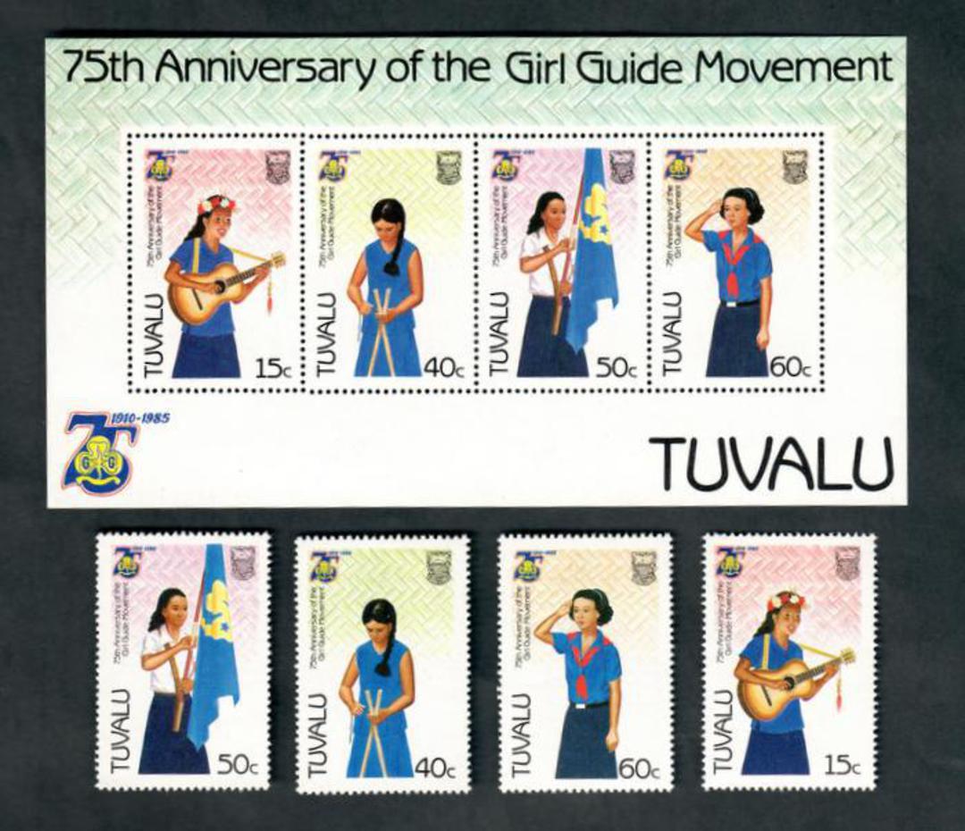 TUVALU 1985 75th Anniversary of the Girl Guide Movement. Set of 4 and miniature sheet. - 50457 - UHM image 0