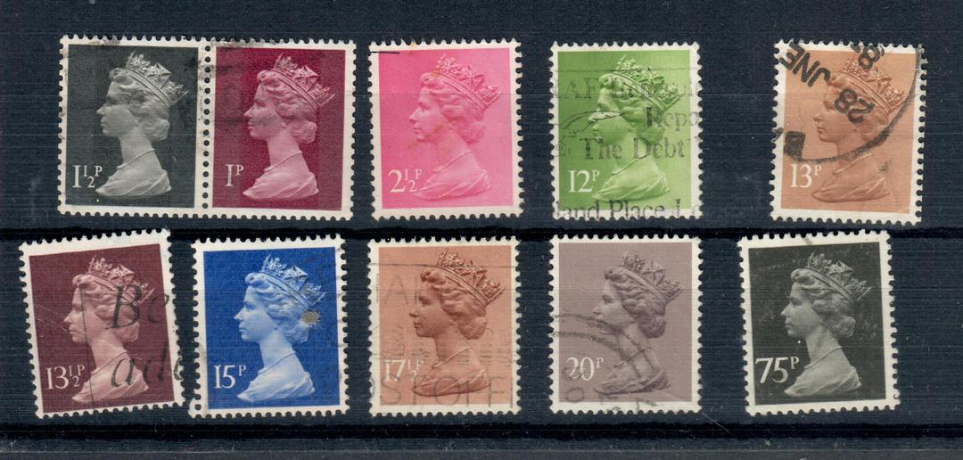 GREAT BRITAIN 1979-1980 Machins. 10 values issued due to increased postage rates. Commercially used. - 20828 - Used image 0