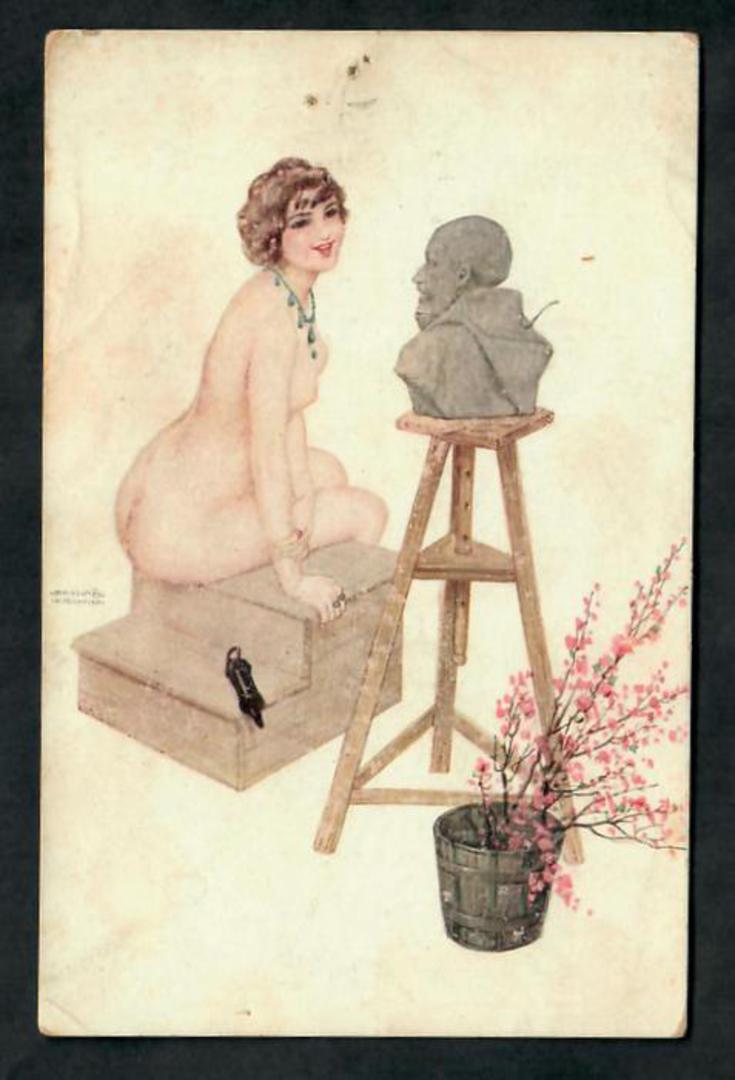 Coloured postcard of Le Modele Irreverencieux par Raphael Kirchner. Pinholes. - 20010 - Postcard image 0