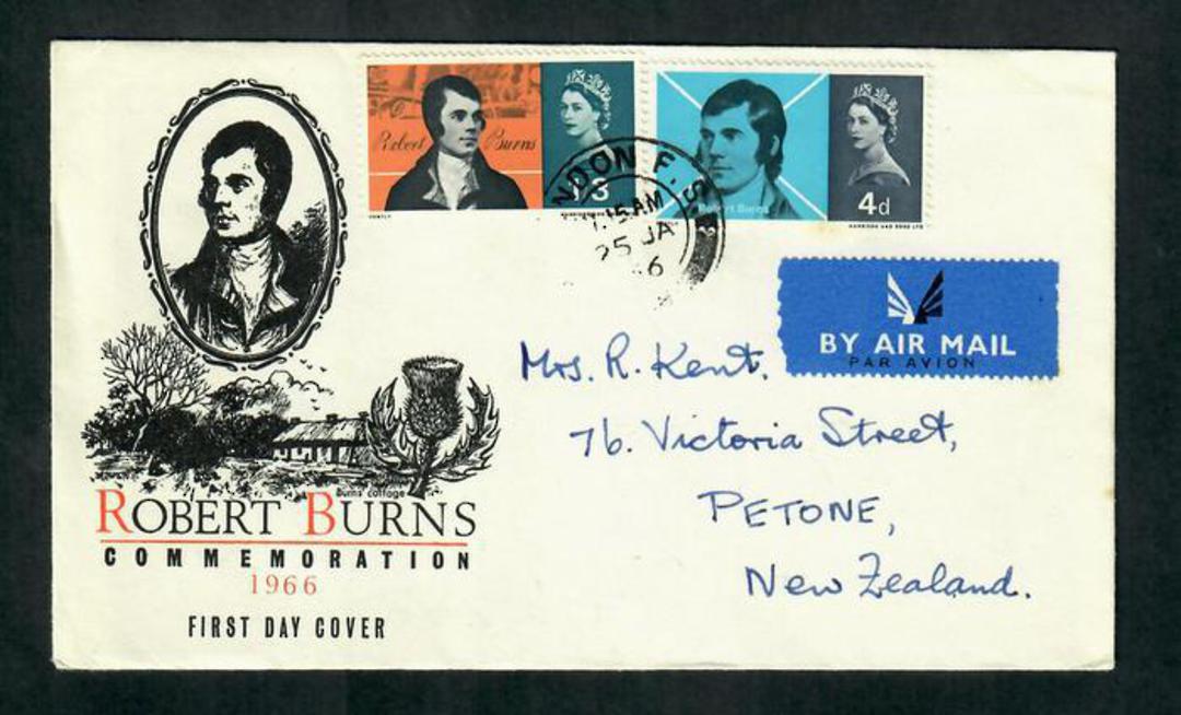 GREAT BRITAIN 1966 Robbie Burns. Set of 2 on first day cover. - 31785 - FDC image 0