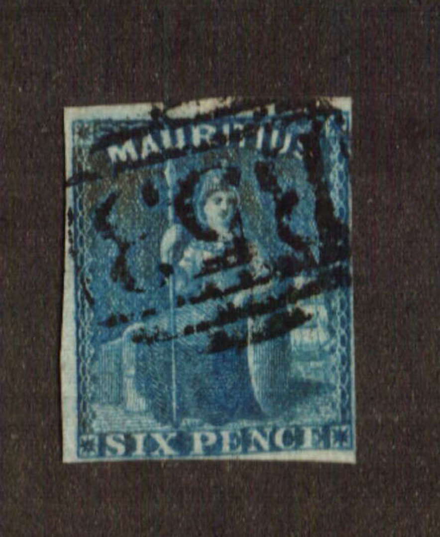 MAURITIUS 1859 6d Blue. B53 cancel. Just four margins. An okay copy. - 71473 - Used image 0