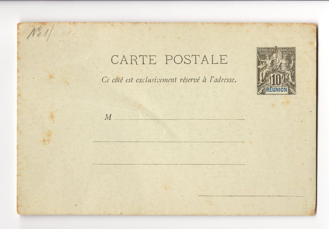 REUNION 1892 Carte Postale 10c Black. . Unused. Toning. - 38163 - PostalHist image 0