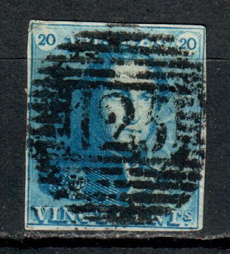 BELGIUM 1849 Definitive 20c Greenish Blue. Cancel 125 Villevarde. 4 margins - 7335 - Used image 0
