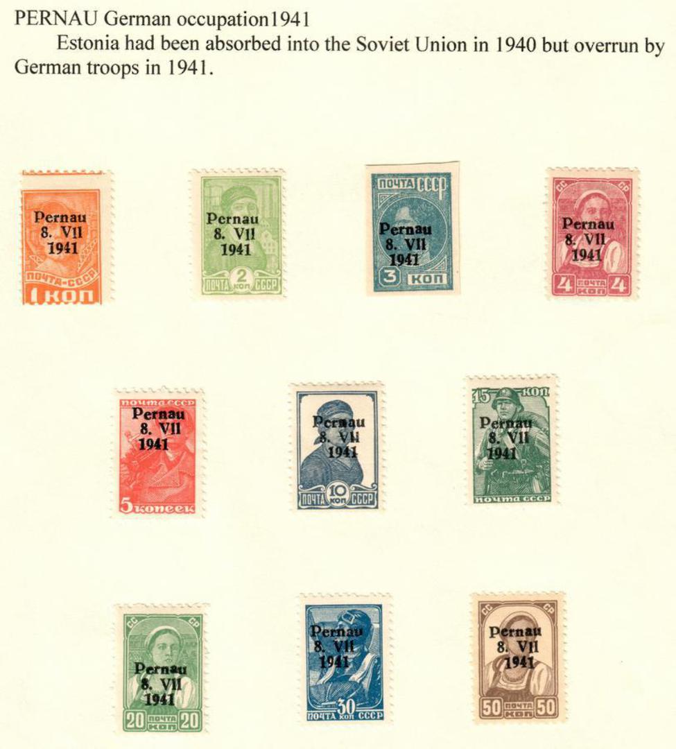 GERMAN OCCUPATION OF ESTONIA 1941 Russian Definitives overprinted Pernau. Set of 10. Not listed by SG. Scarce. - 58816 - Mint image 0