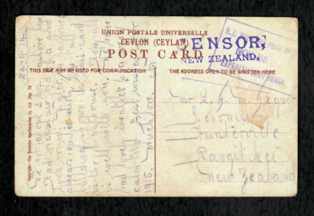 NEW ZEALAND 1914 Postcard to New Zealand. NZ Military Post Office. Expeditionary Force. 25 Nov 1914. Passed by Censor. Boxed cac image 1