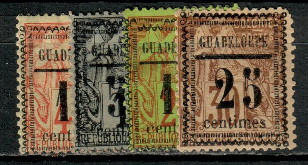 GUADELOUPE 1889 Definitive Surcharges on Type J of French Colonies (General Issues). Set of 4. The 25c has a short corner. It is image 0