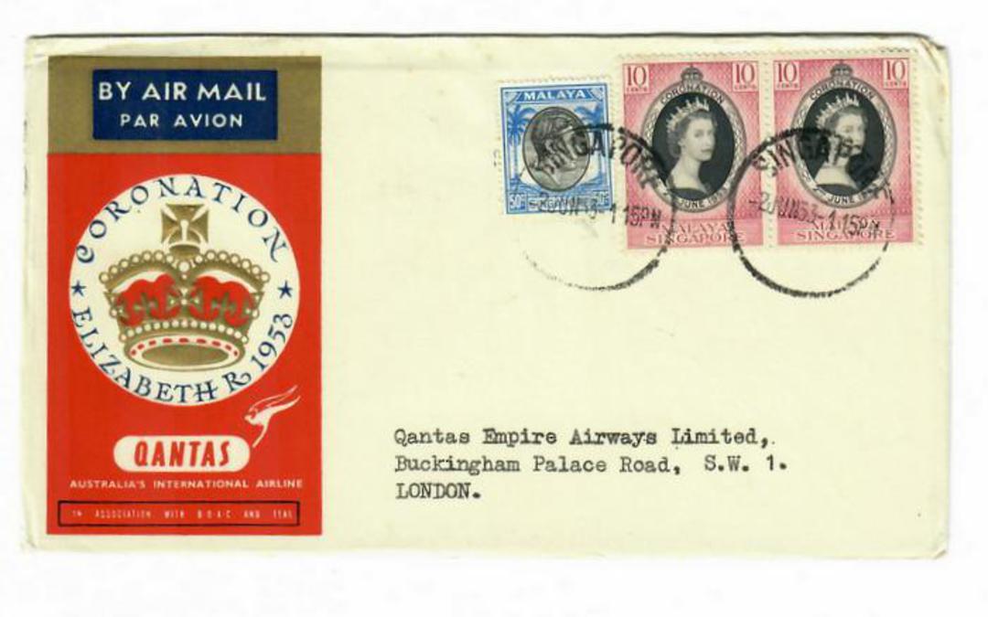 SINGAPORE 1953 Qantas Coronation Flight Cover from Singapore to London. - 31094 - PostalHist image 0