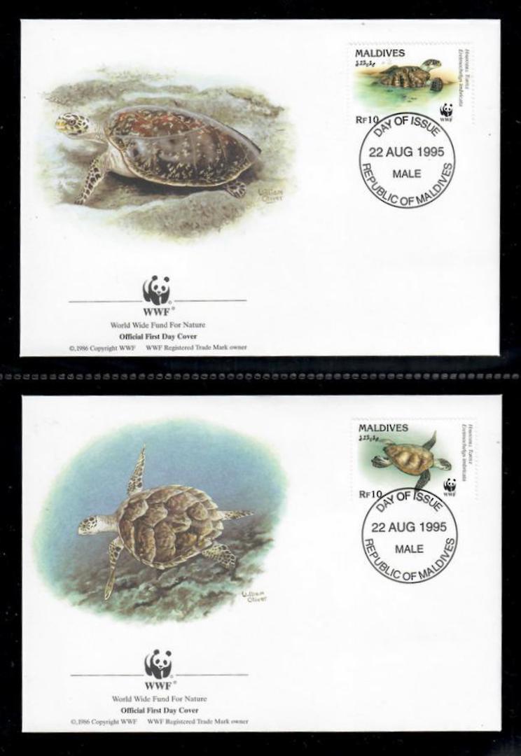 MALDIVE ISLANDS 1995 World Wildlife Fund. Hawkesbill Turtle. Set of 4 in mint never hinged and on first day covers with 6 pages image 2