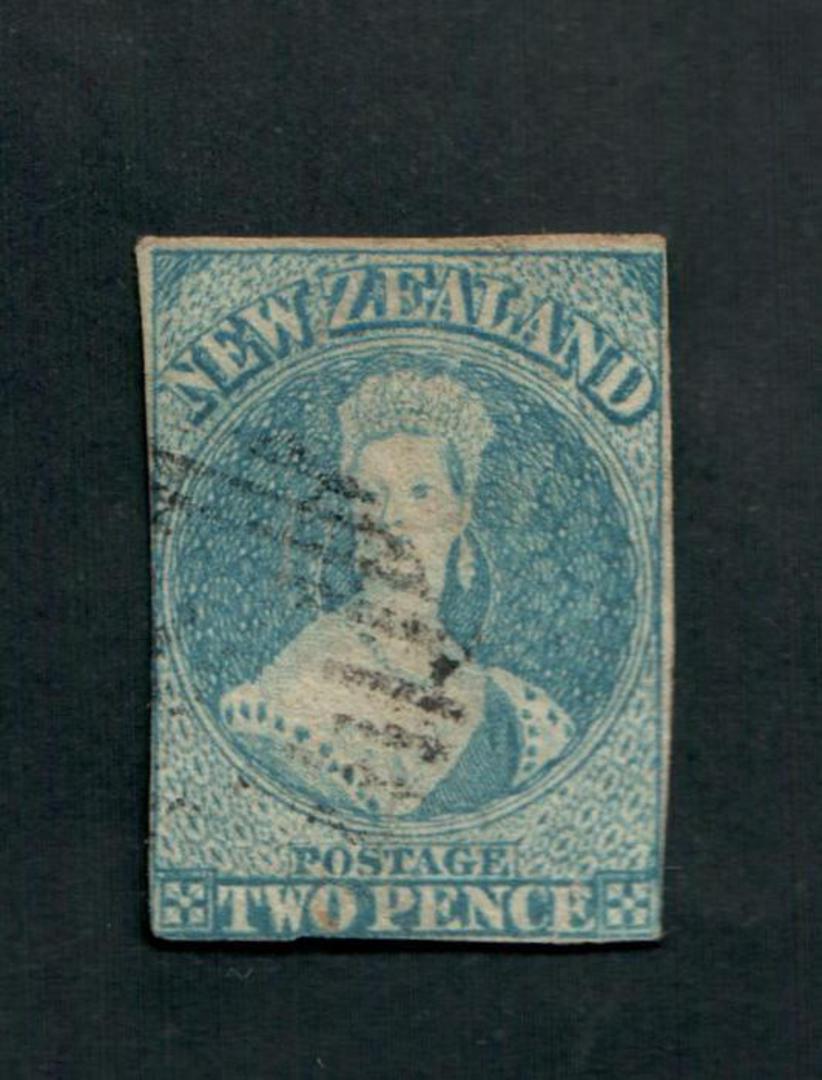 NEW ZEALAND 1855 Full Face Queen 2d Pale or Milky Blue. Imperf. Watermark Large Star. Cut closeall round and touching in places image 0