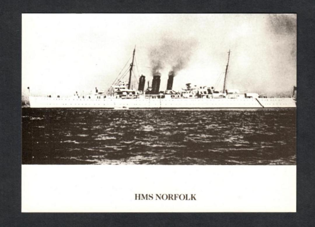 Reproduction of Real Photo held by The Imperial War Museum London of HMS NORFOLK. Details of the history of the ship are given. image 0
