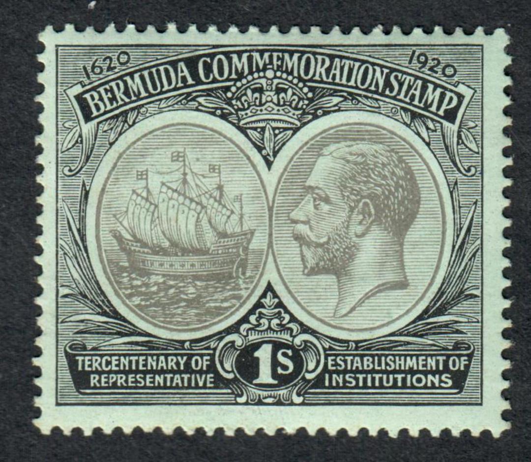 BERMUDA 1920 Tercentenary of Representitive Institutions. Ist series. 1/- Black on Blue=Green. Very lightly hinged. - 8253 - LHM image 0