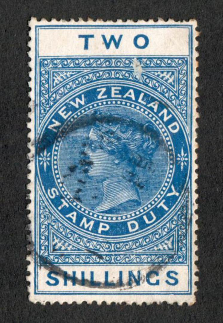 NEW ZEALAND 1882 Long Type Postal Fiscal 2/- Blue Postally Used. De La Rue paper issued in 1913. - 75253 - Used image 0