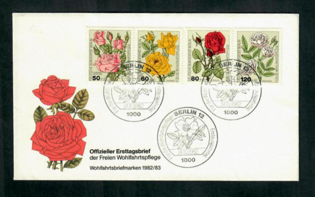 WEST BERLIN 1982 Humanitarian Relief Funds Roses. Set of 4 on first day cover. - 31326 - FDC image 0