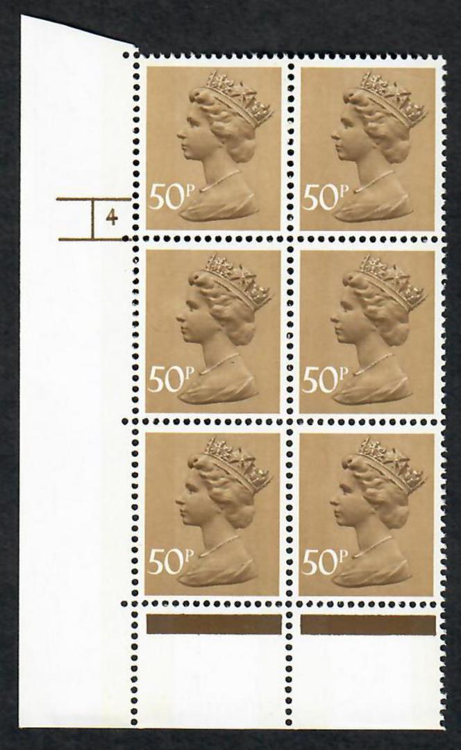 GREAT BRITAIN 1980 Machin 50p Orchre-Brown. Plate 4 No Dot and Plate 4 with Dot. - 23214 - UHM image 0