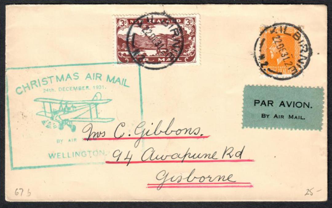 NEW ZEALAND 1931 Christmas Airmail Wellington to Gisborne. - 30821 - PostalHist image 0