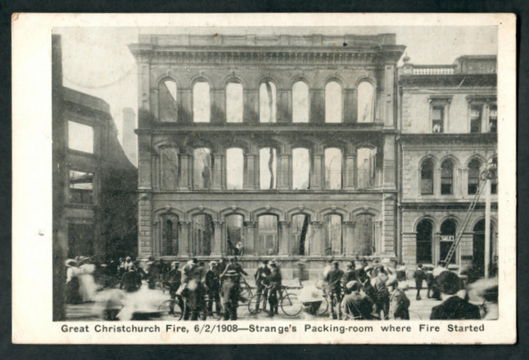 Postcard of Great Christchurch. Fire. Strange's Packing Room. - 48351 - Postcard image 0