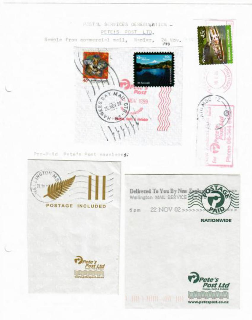 NEW ZEALAND Alternative Postal Operator Pete's Post Limited Selection of 4 samples on piece from commercial mail. Include stamps image 0