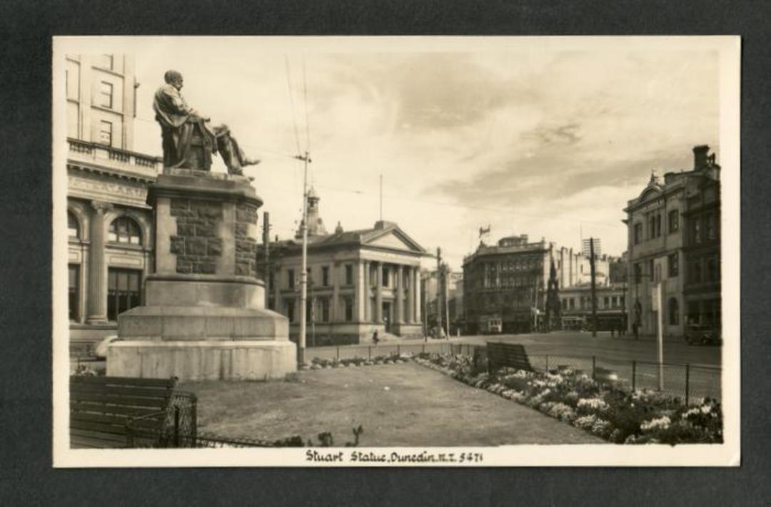 Real Photograph by A B Hurst & Son of Stuart Statue Dunedin. - 249137 - Postcard image 0