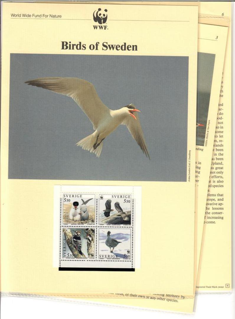SWEDEN  1994 World Wildlife Fund Birds. Set of 4 in mint never hinged and on first day covers with 6 pages of official text. The image 0