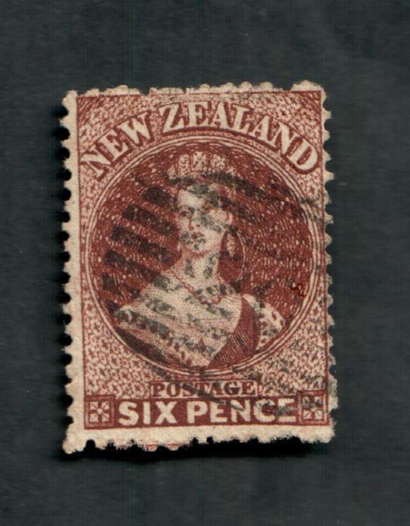 NEW ZEALAND 1862 Full Face Queen 6d Deep Red-Brown. Perf 12½. Watermark Large Star. Postmark covers the face but still an attrac image 0