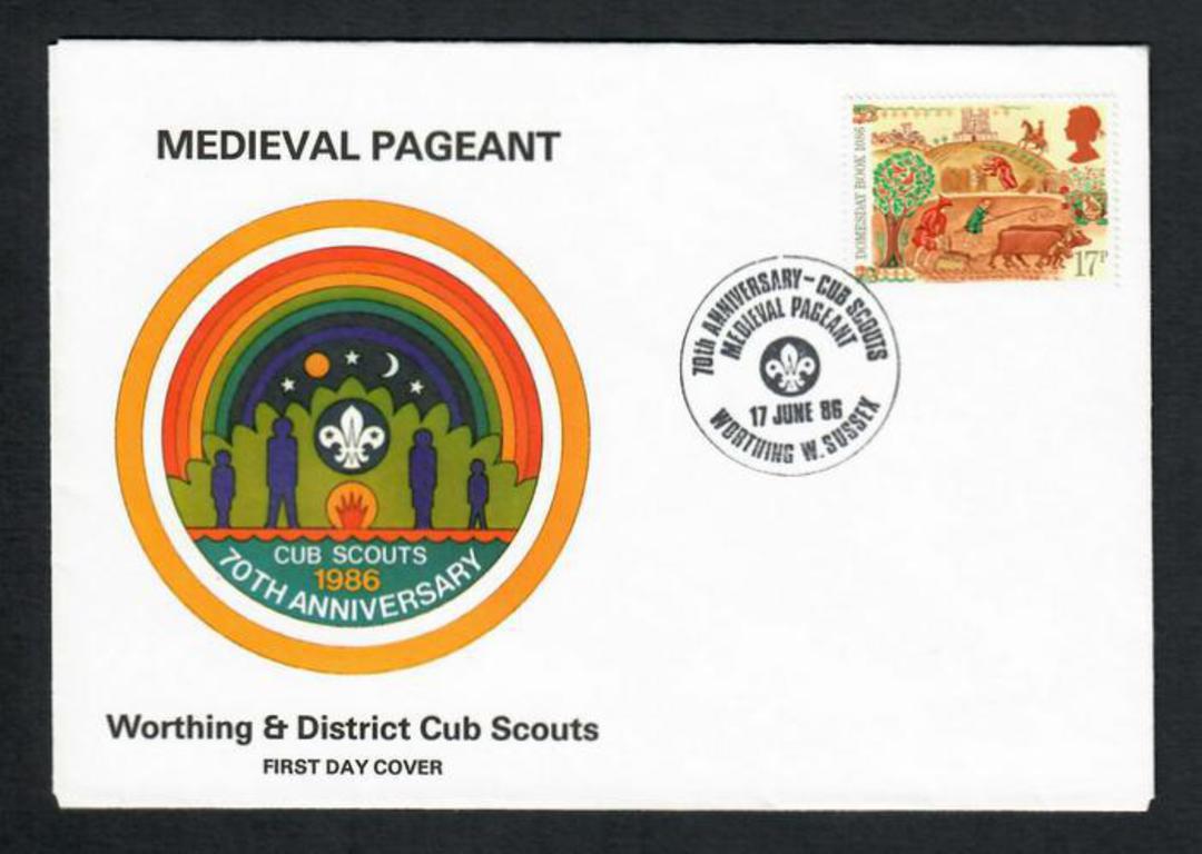 GREAT BRITAIN 1986 70th Anniversary of Cub Scouts Medieval Pageant Worthing and Districts Cub Scouts. Special Postmark on Specia image 0
