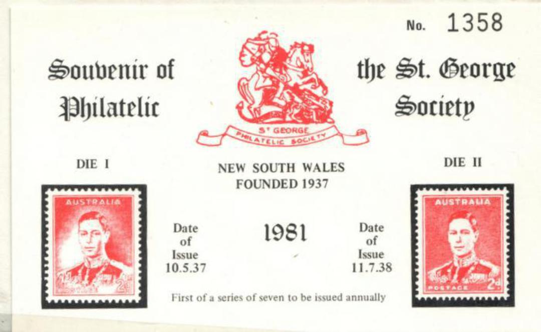 AUSTRALIA 1981 Annual Souvenir of the St George Philatelic Society. No 1358 of a limited issue. - 20384 - Cinderellas image 0