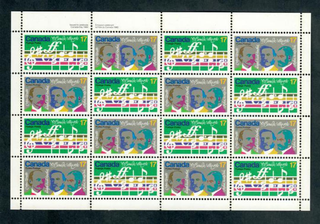CANADA 1980 Centenary of the National Anthem "O Canada". Sheetlet of 16. Sheetlet hinged but stamps untouched. - 50620 - UHM image 0