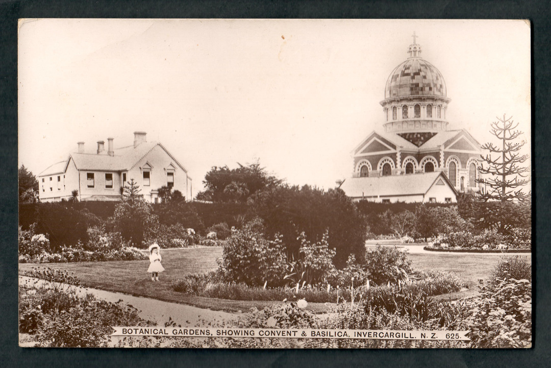 Real Photograph of Botannical Gardens showing Convent and Basilica Invercargill. - 49340 - Postcard image 0