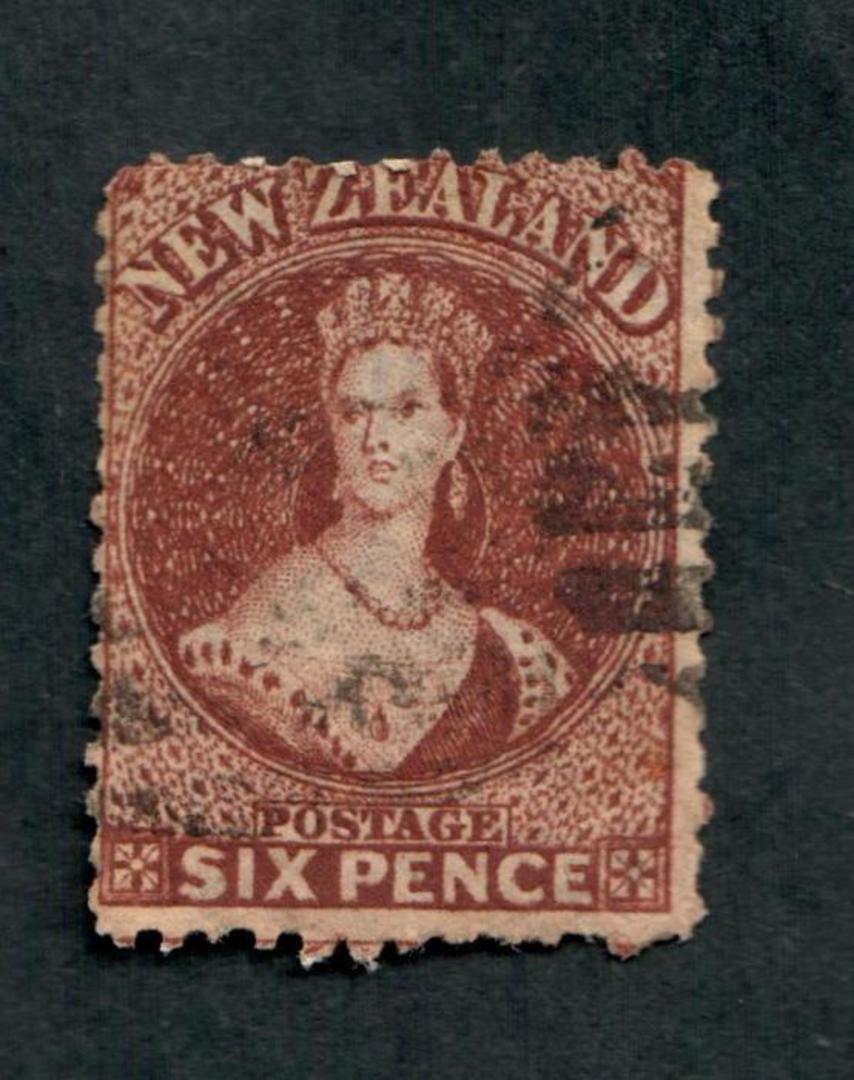 NEW ZEALAND 1862 Full Face Queen 6d Dull Red-Brown. Attractive copy, postmark off face. A few munted perfs. Cat val by CP with f image 0